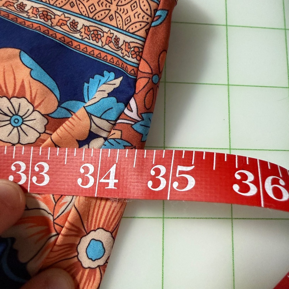 Flowy Bohemian Orange Blue Paisley Floral Mini V Neck Womens Large Dress cottage - Picture 8 of 10